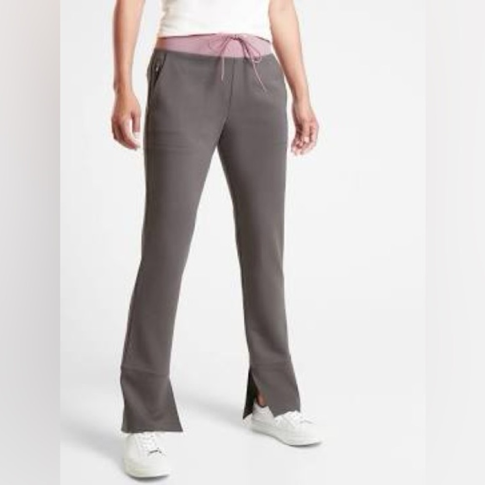 Athleta Gray Track Pants with Pink Waistband